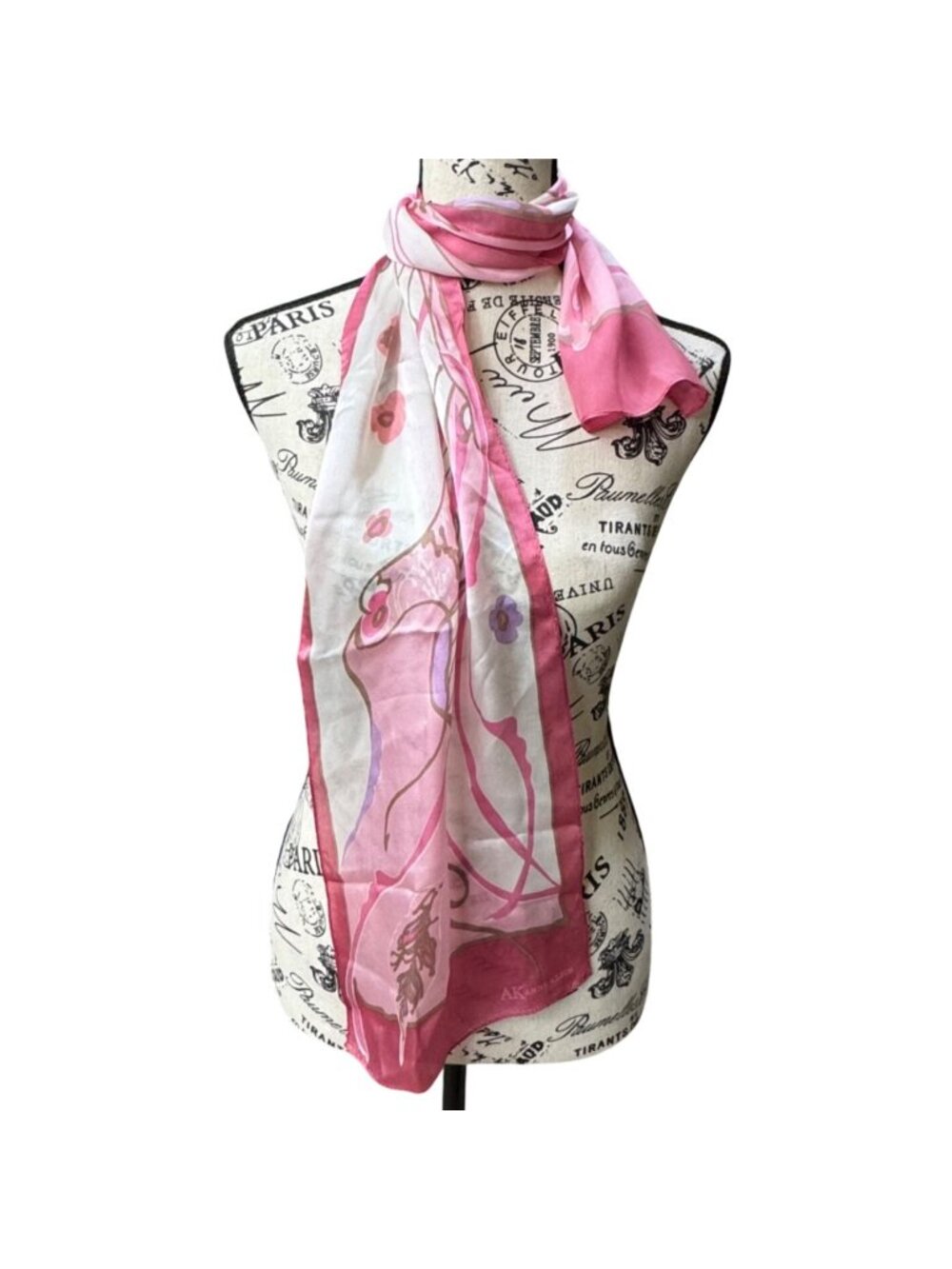 Anne Klein Pink Abstract Floral Silk Scarf 53X10 Rectangle Spring Summer Vintage